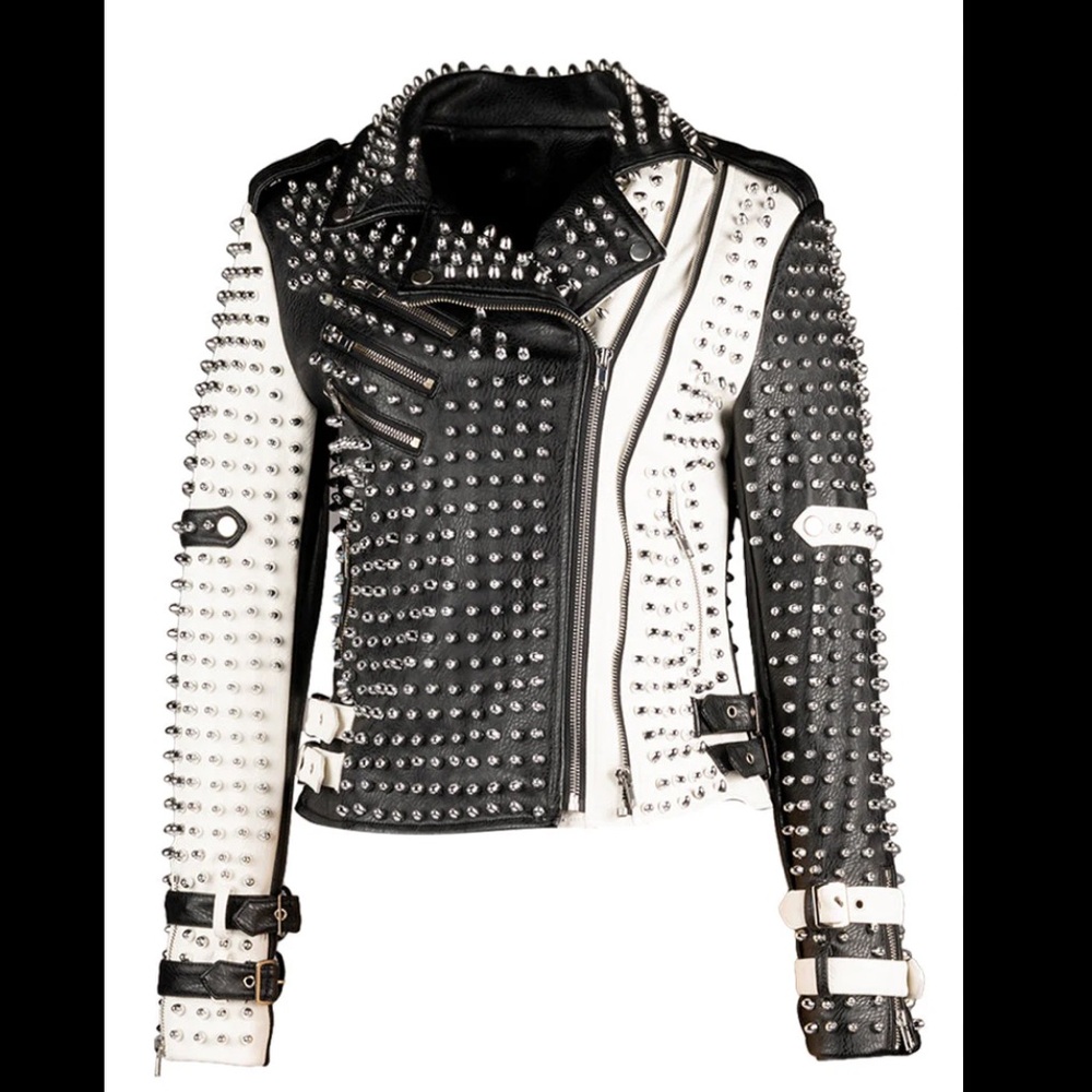 Azalea Wang Two Toned Studded Faux Leather Jacket